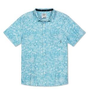 New BAJA LLAMA Mongol Rally Blue-7-SEAS Button Up Short Sleeve Shirt Size Small